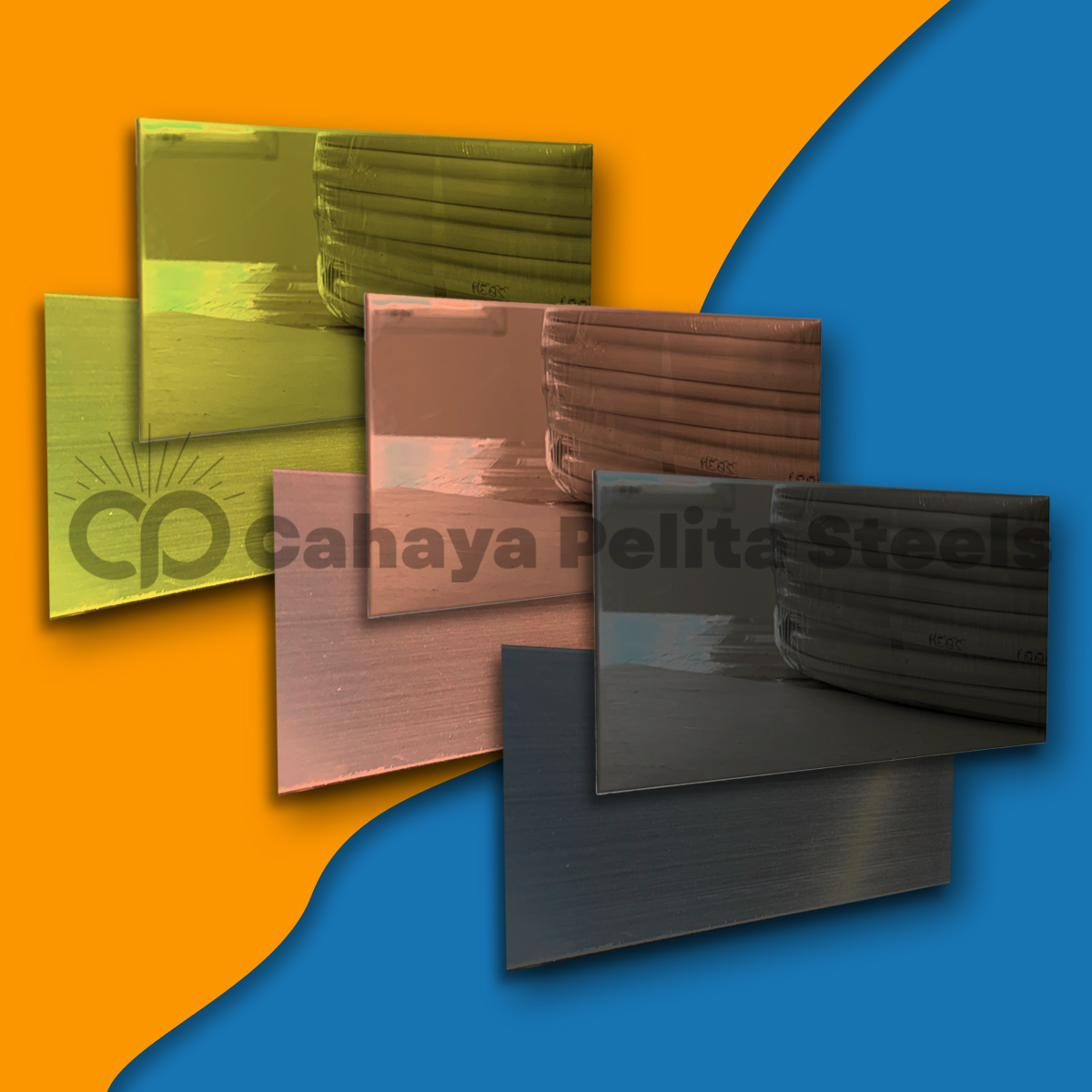 Plat stainless steel warna (gold, rose gold, black) - Cahaya Pelita Steels